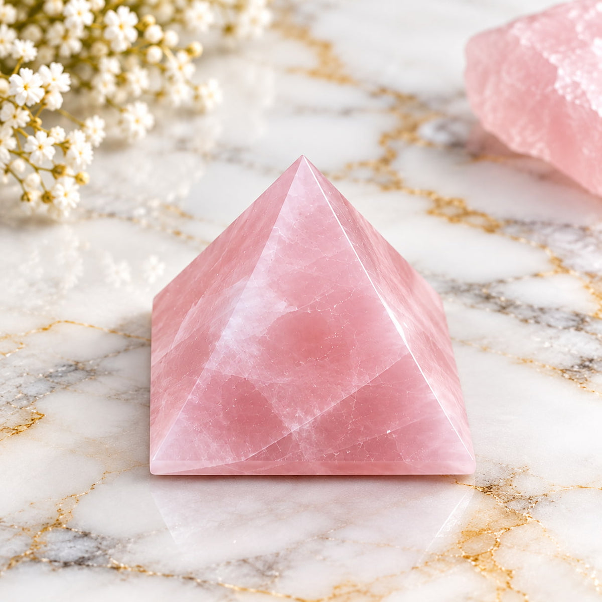 Rose Quartz Crystal Pyramid For Love, Self-Love and Heart Chakra Healing