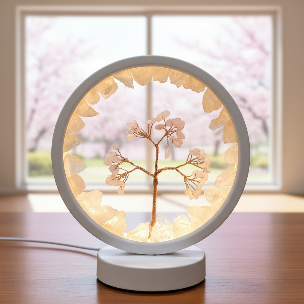 Natural Rose Quartz Lamp with Tree of Love