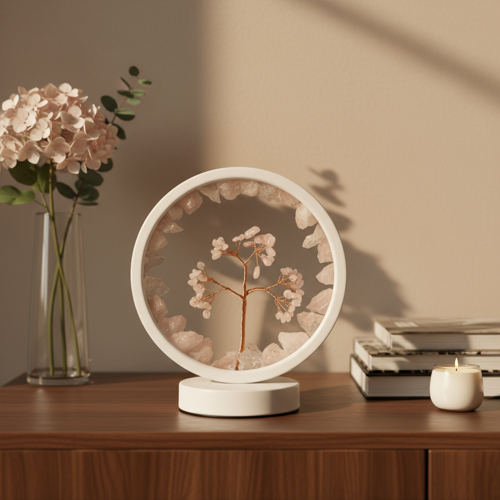 Natural Rose Quartz Lamp with Tree of Love