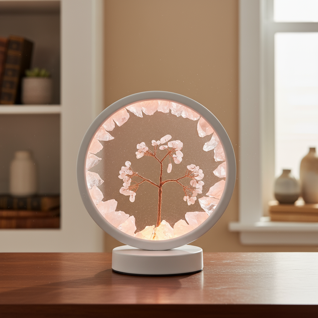 Natural Rose Quartz Lamp with Tree of Love
