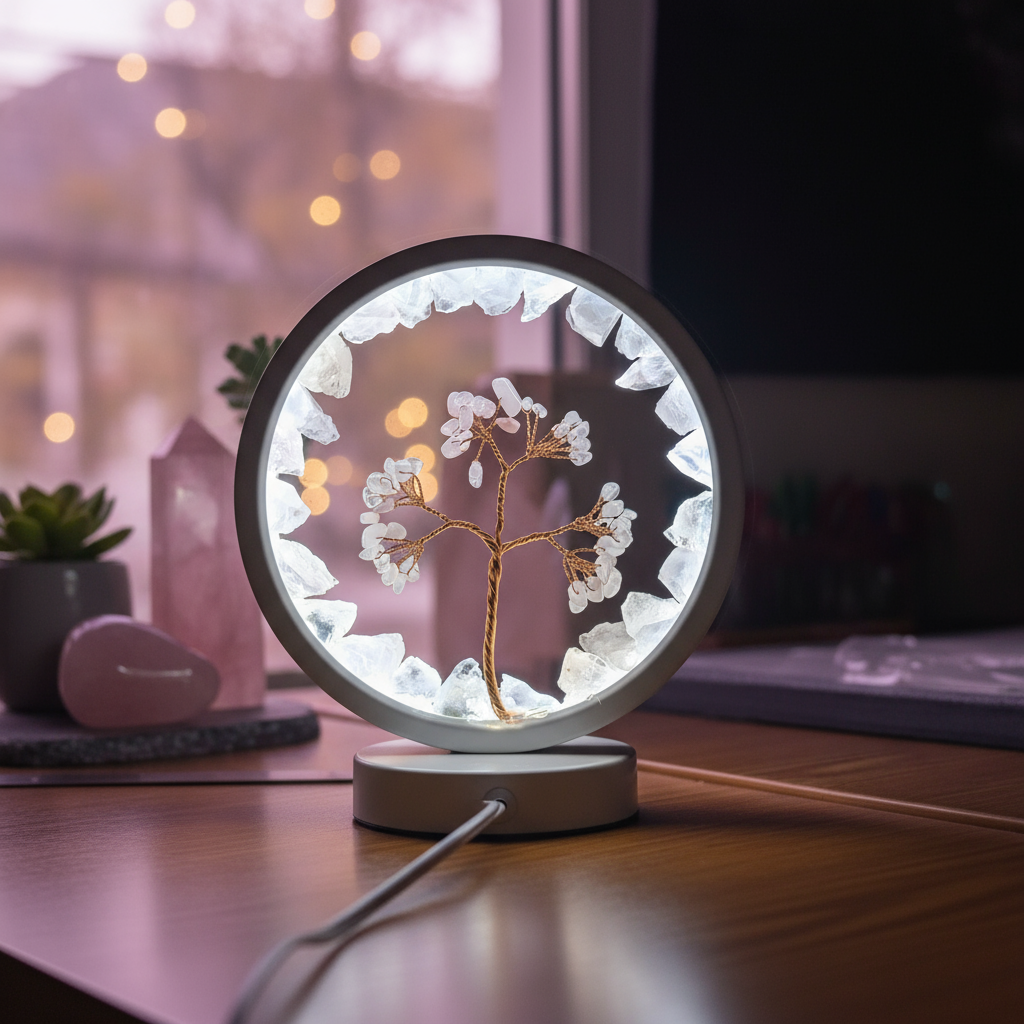 Natural Rose Quartz Lamp with Tree of Love