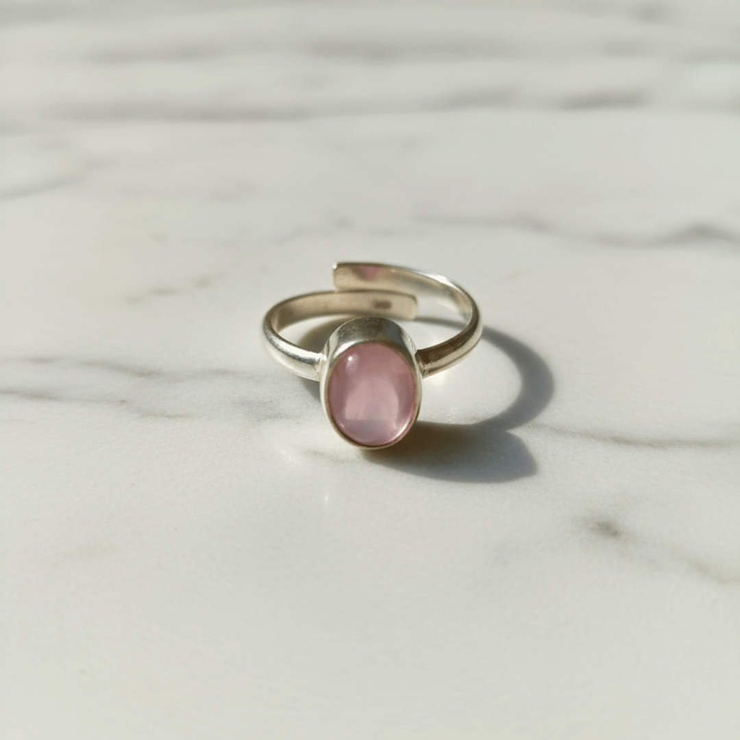 Rose Quartz 925 Silver Ring - For Stimulates Love Emotional Healing