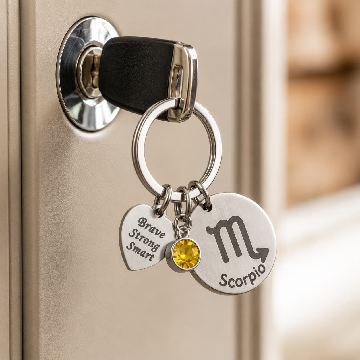 The Scorpio Keychain Zodiac Luck Charm with Yellow Stone