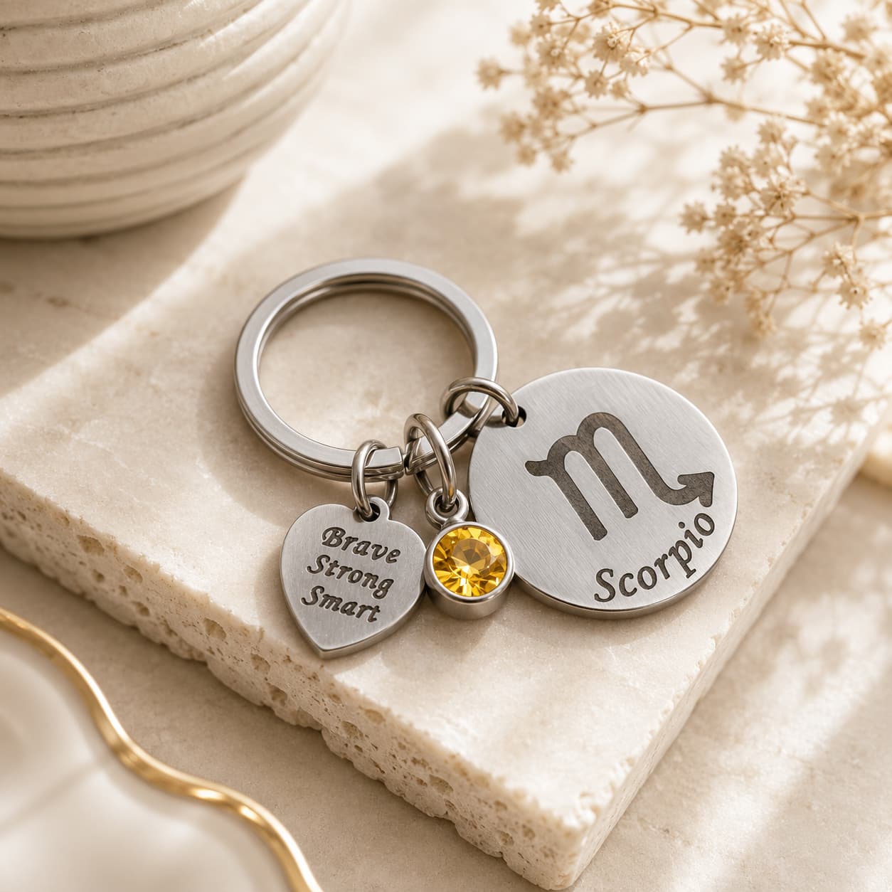The Scorpio Keychain Zodiac Luck Charm with Yellow Stone