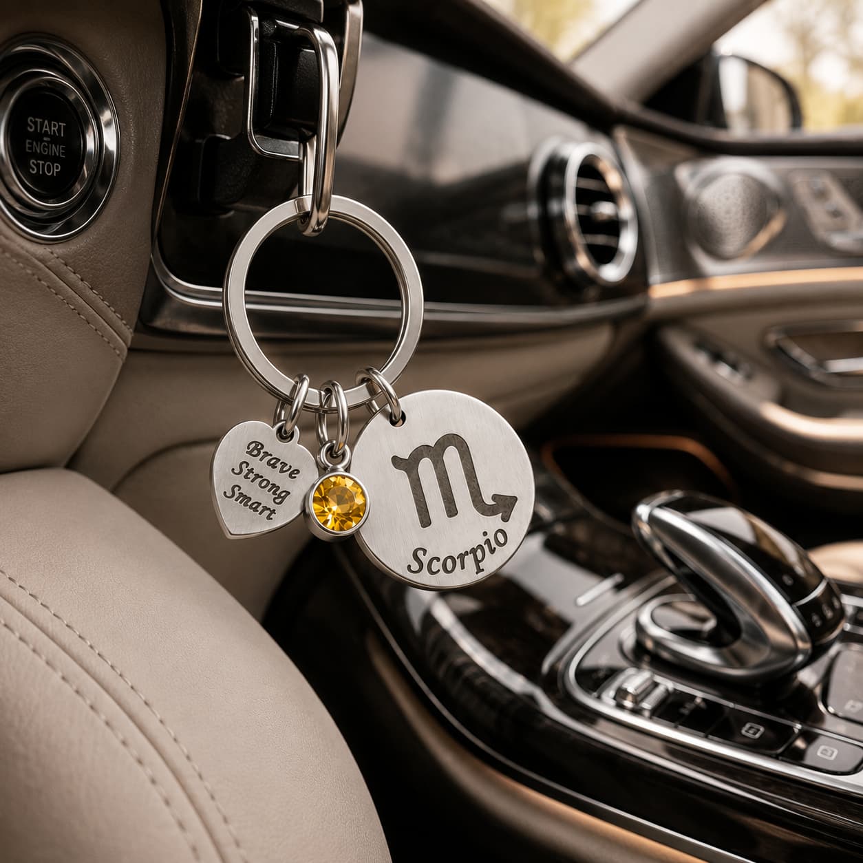 The Scorpio Keychain Zodiac Luck Charm with Yellow Stone