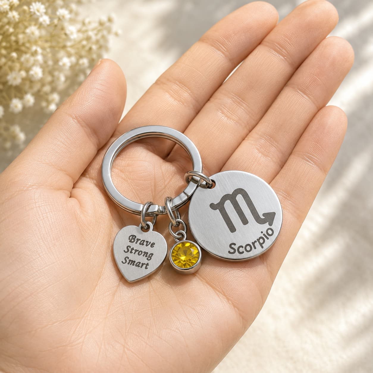 The Scorpio Keychain Zodiac Luck Charm with Yellow Stone
