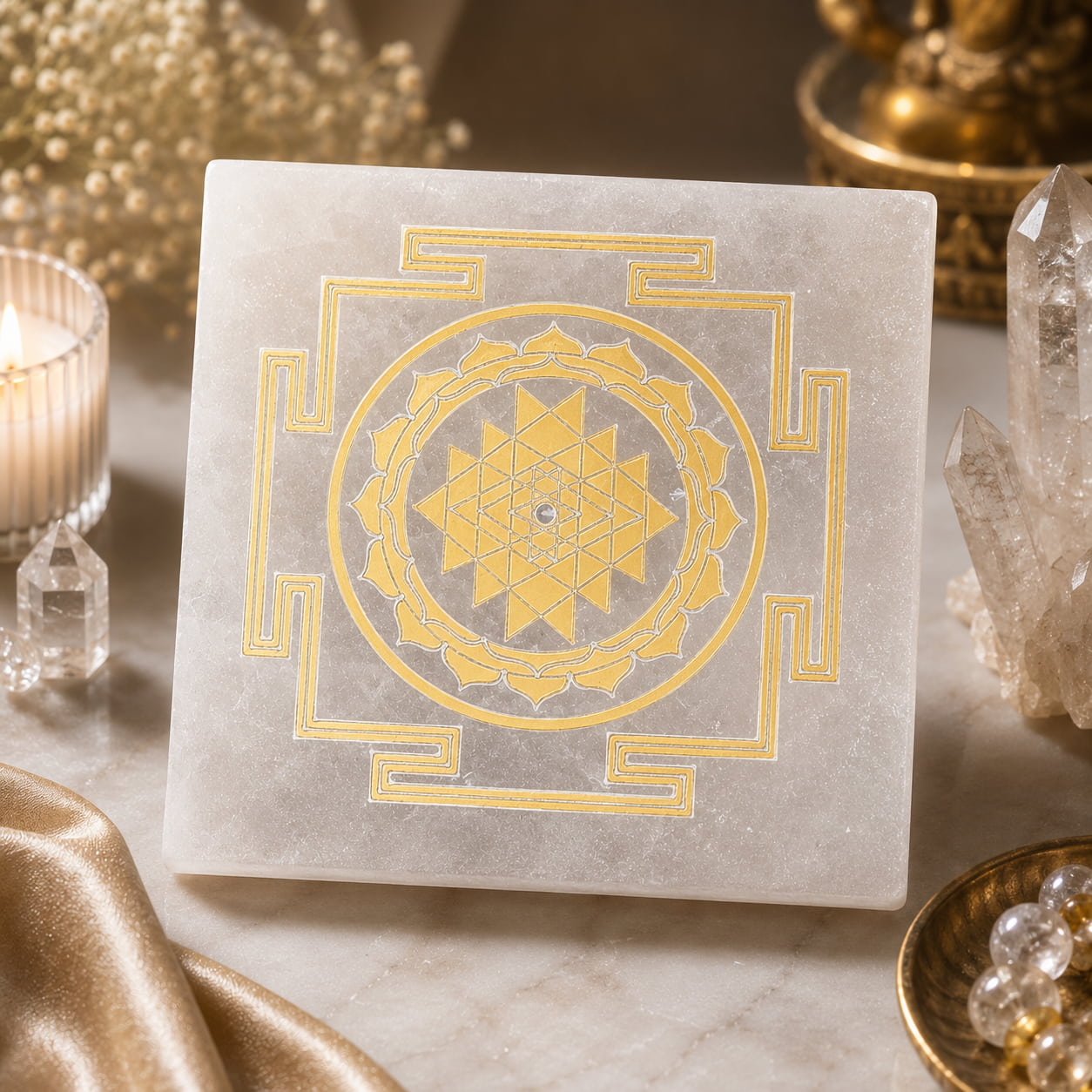 Selenite Shree(Sri) Yantra Plate For Crystals Recharge