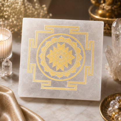 Selenite Shree(Sri) Yantra Plate For Crystals Recharge