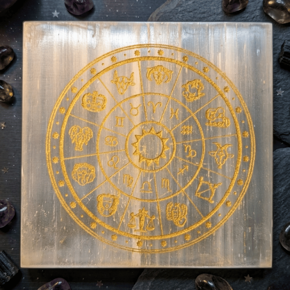 Selenite Charging Plate (8 cm) with All Zodaic Signs