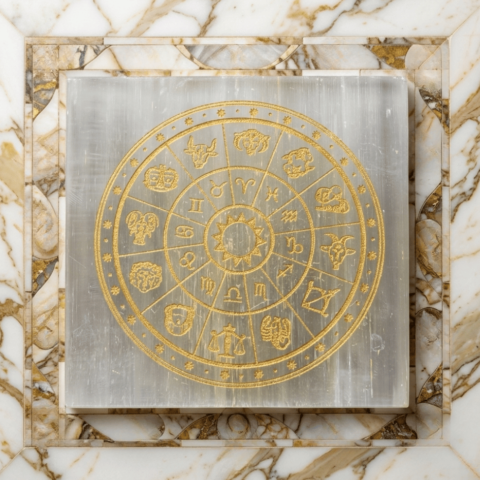 Selenite Charging Plate (8 cm) with All Zodaic Signs