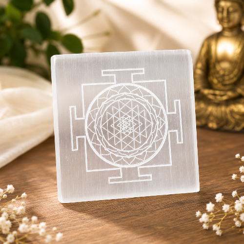 selenite shree yantra plate for clarity and positive energy