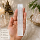 natural selenite stick with 7 chakra symbols for spiritual cleansing and alignment