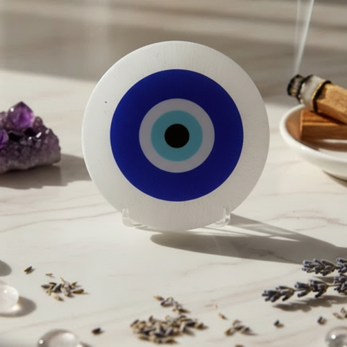 Selenite Charging Plate (8 cm) with Evil-Eye Protection