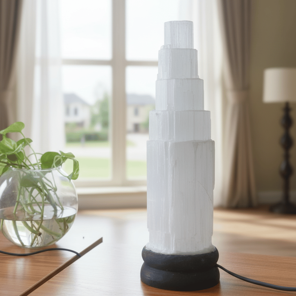 Selenite crystal light lamp for relaxation and high-vibration energy