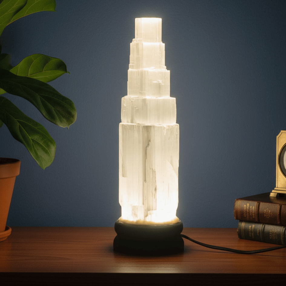 Selenite lamp for cleansing, calmness, and positive energy