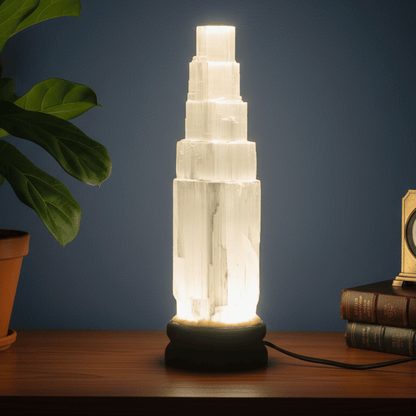 Selenite lamp for cleansing, calmness, and positive energy
