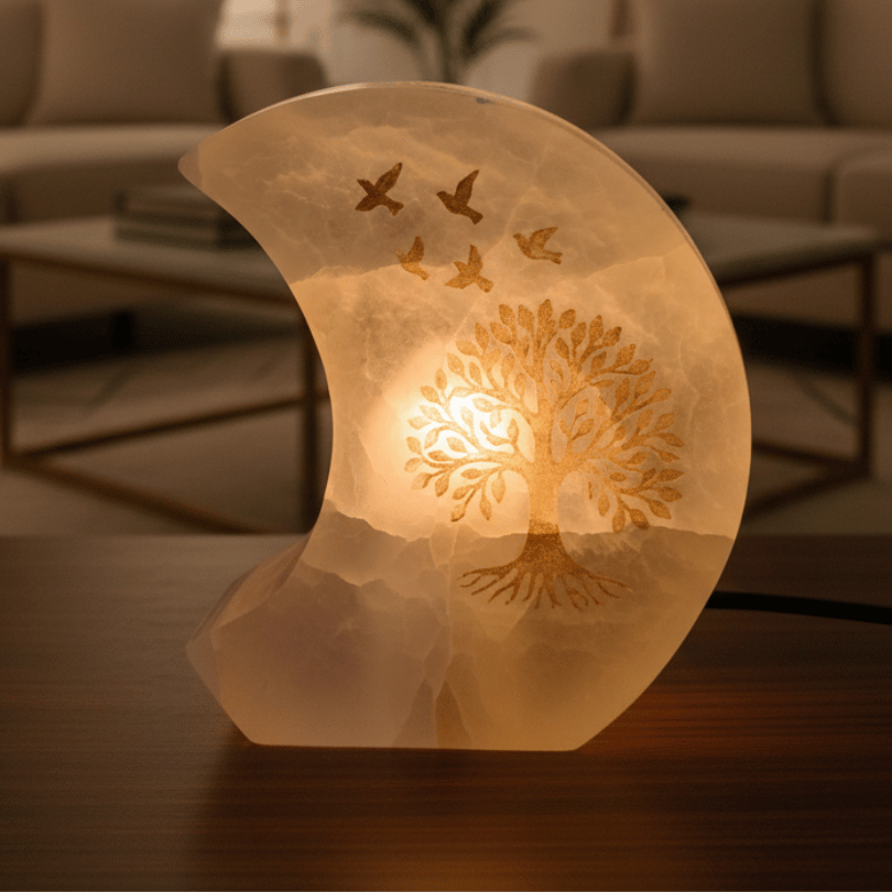 Selenite Moon Shape Lamp – Aura Cleansing, Peace & Divine Protection Lamp