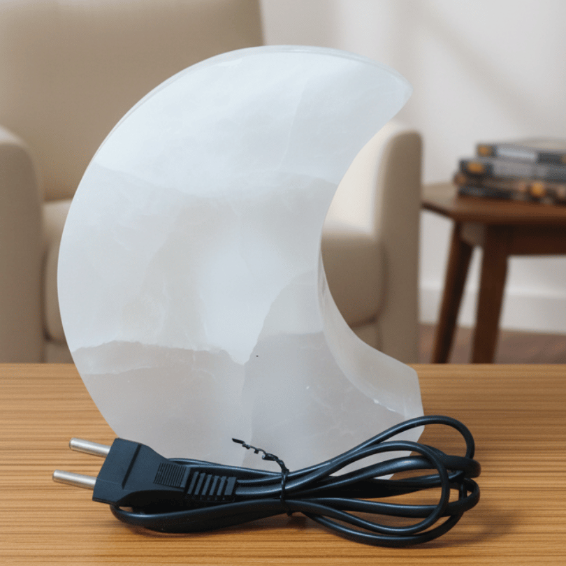 Selenite Moon Shape Lamp – Aura Cleansing, Peace & Divine Protection Lamp