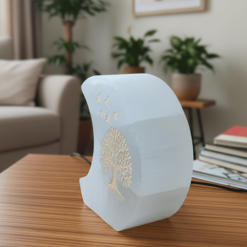 Selenite Moon Shape Lamp – Aura Cleansing, Peace & Divine Protection Lamp