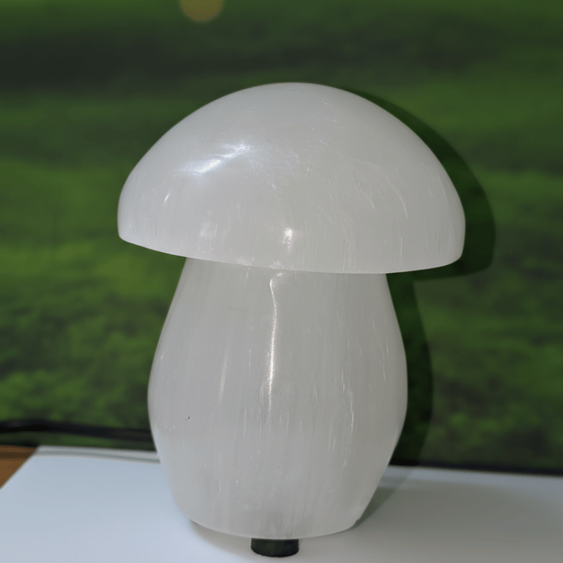 Selenite Mushroom Shape Lamp For Energy Cleansing, Calmness & Positive Vibes