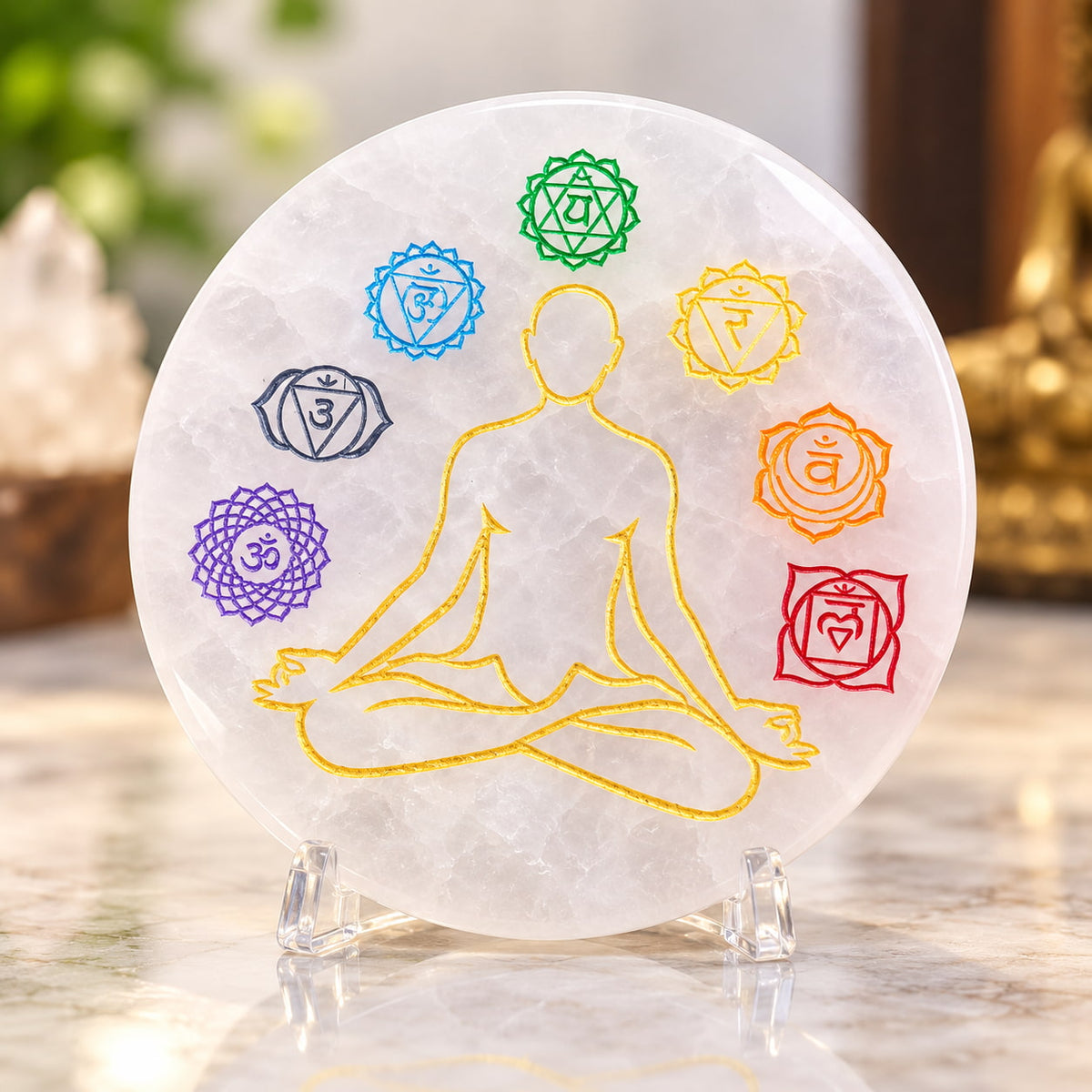 Selenite Plate with 7 Chakra (8 cm) - Crystals Recharge