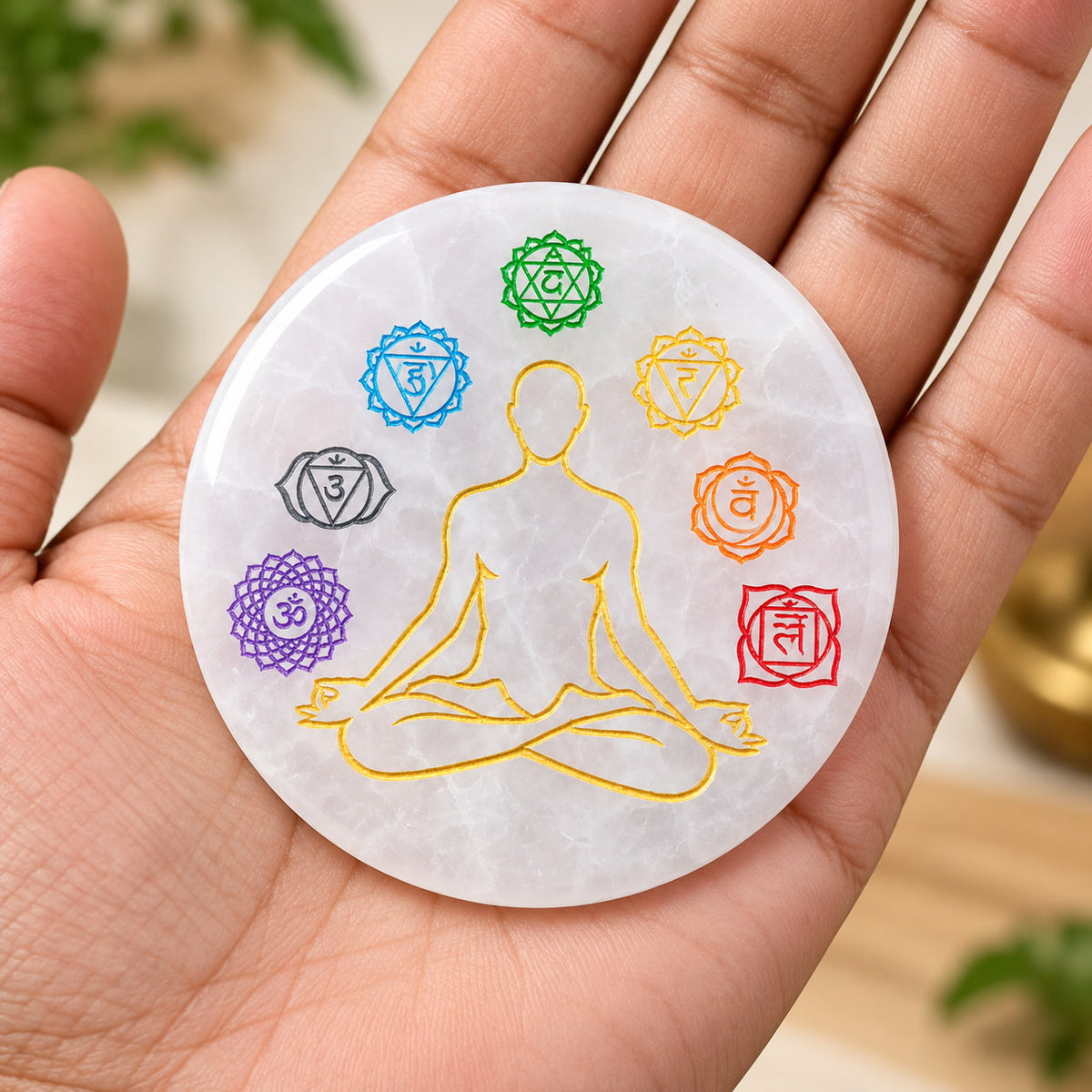 Selenite Plate with 7 Chakra (8 cm) - Crystals Recharge