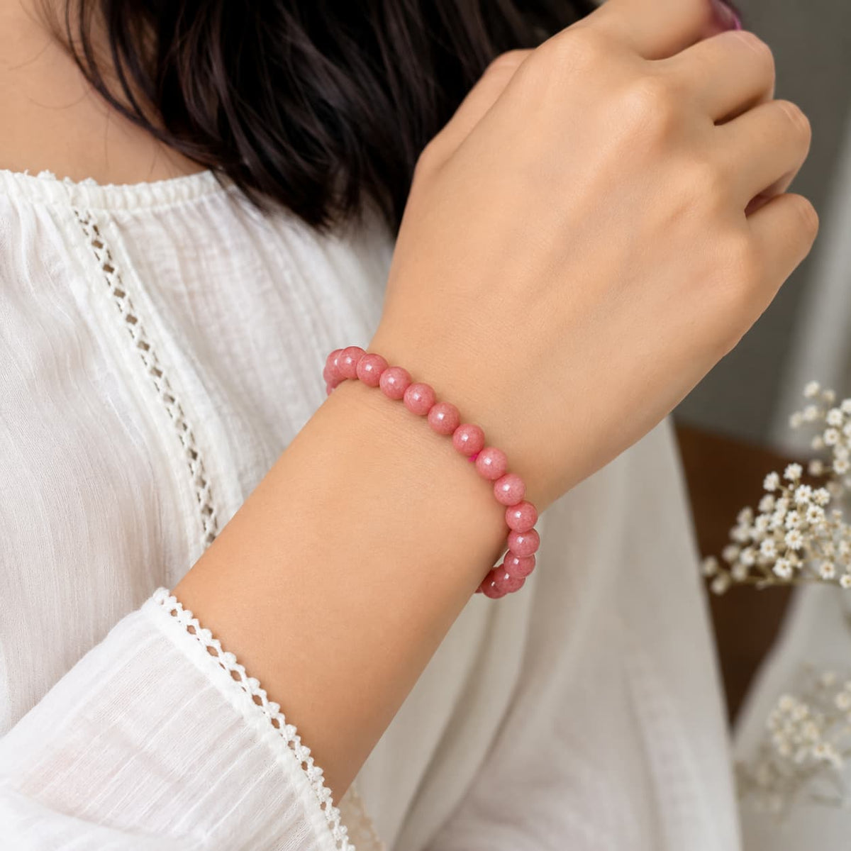 natural thulite gemstone bracelet for love, compassion and positive energy