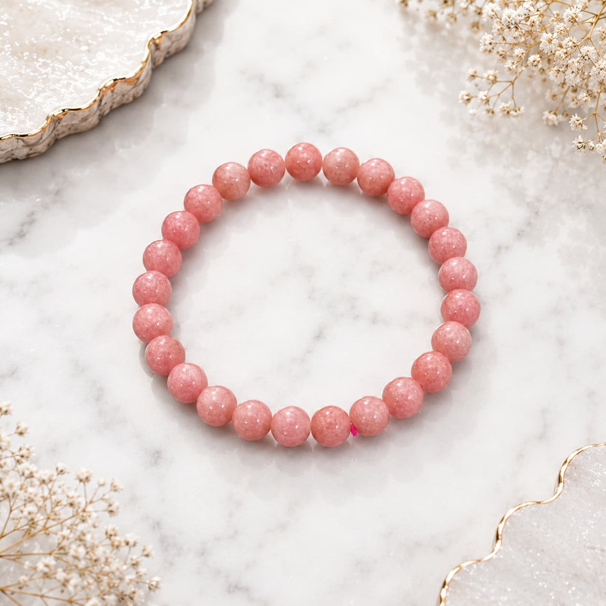 natural thulite gemstone bracelet for love, compassion and positive energy