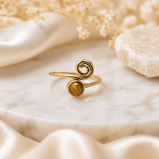 Natural Tiger Eye Ring in Brass For Protection & Confidence
