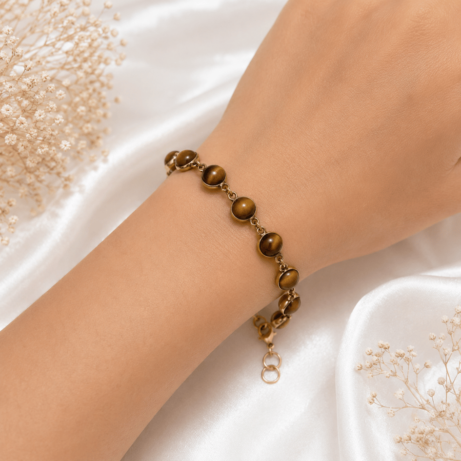 Tiger Eye Bracelet in Brass for Confidence, Protection & Success