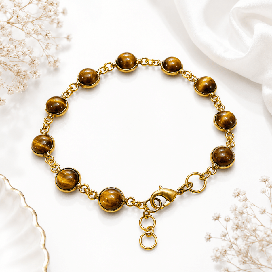Tiger Eye Bracelet in Brass for Confidence, Protection & Success