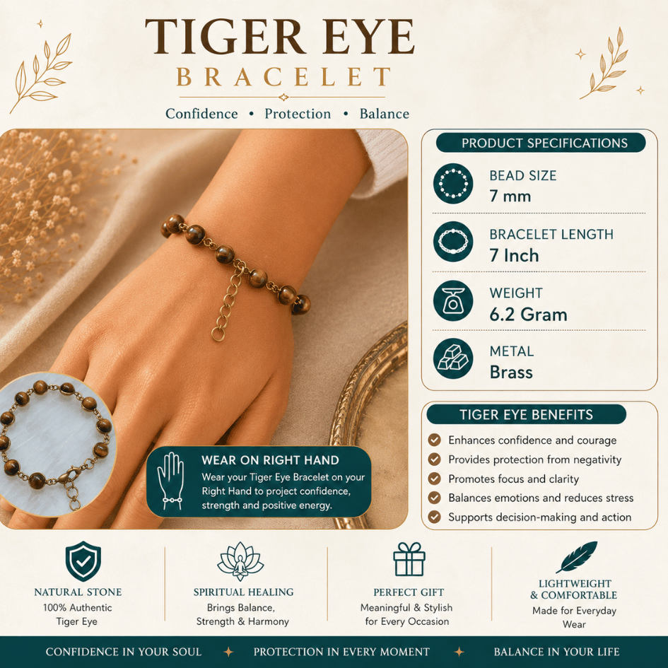 Tiger Eye Bracelet in Brass for Confidence, Protection & Success