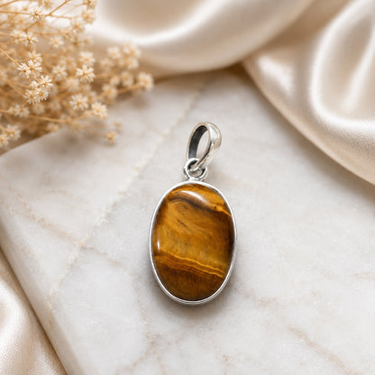 925 Sterling Silver Tiger Eye Pendant For Courage, Confidence & Protection