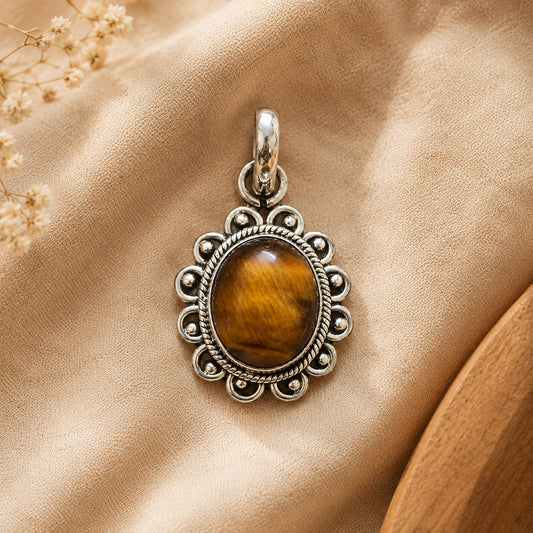 925 Sterling Silver Tiger Eye Pendant For Courage, Confidence & Protection