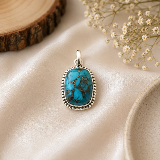 Turquoise 925 Silver Pendant (Firoza)  For Fame & Success