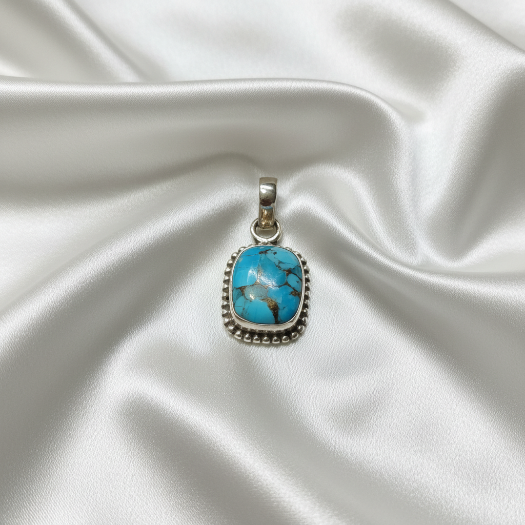 Blue Copper Turquoise 925 Sterling Silver Pendant – Healing • Protection • Communication