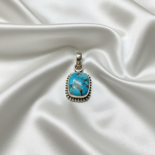 Blue Copper Turquoise 925 Sterling Silver Pendant – Healing • Protection • Communication