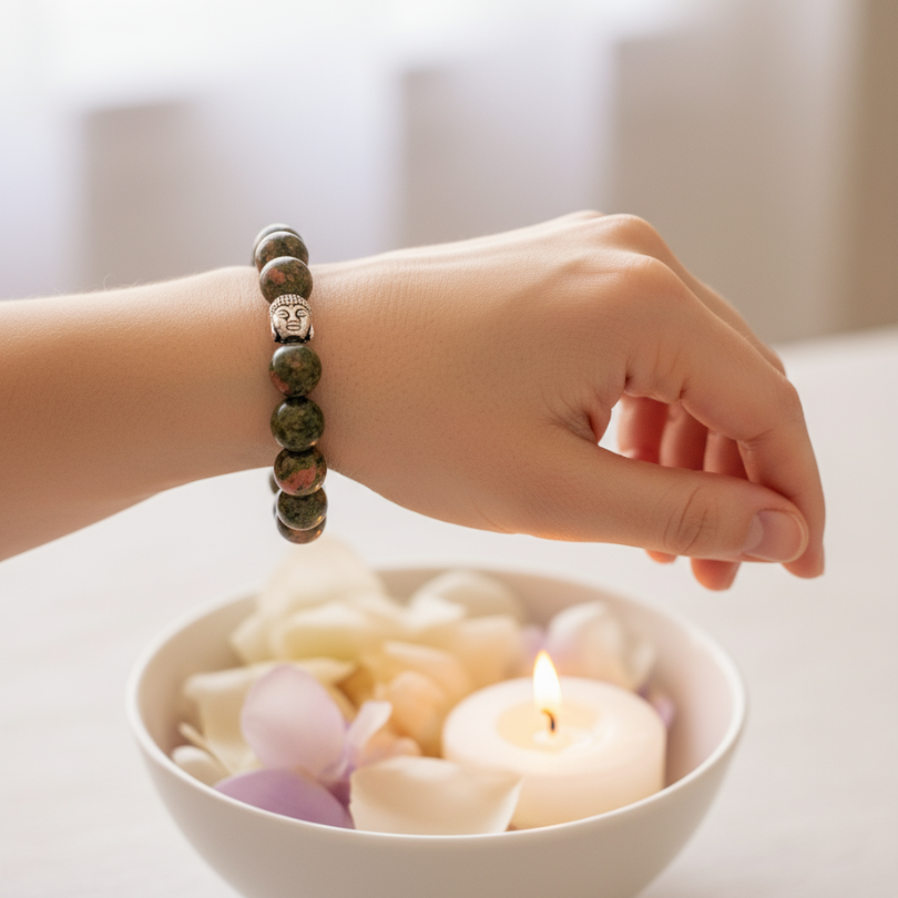 Natural Unakite gemstone bracelet for positivity and growth