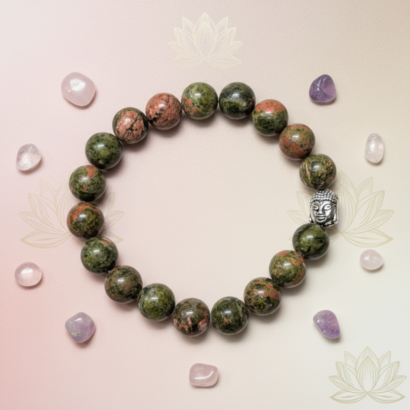 Natural Unakite gemstone bracelet for positivity and growth