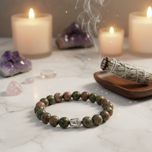 Authentic Unakite gemstone bracelet for grounding and peace