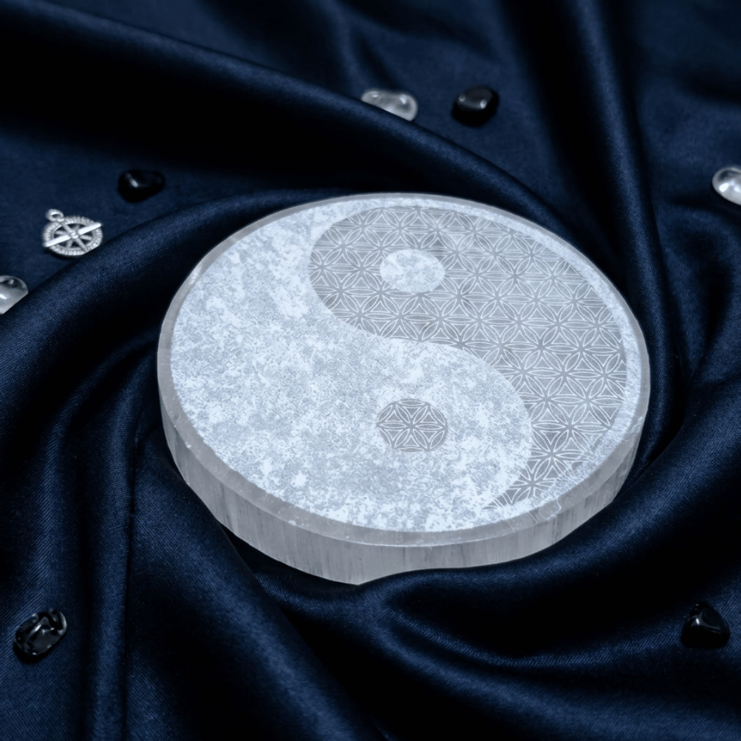 healing selenite stone plate for calm and balance